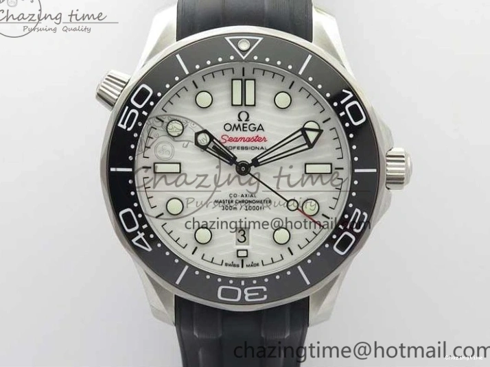 0410 2019 Seamaster Diver 300M OMF Best Edition Black Ceramic White Dial on Black Rubber Strap A WaterResistant 7938